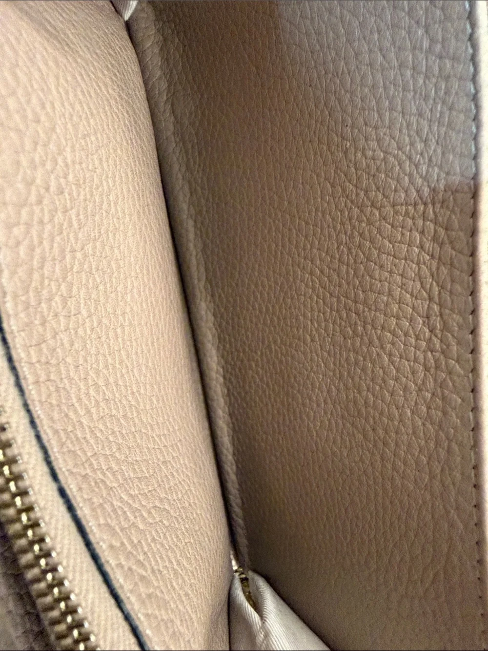 Valentino Garavani Taupe Pebbled Leather Zip Wallet with Gold Studs